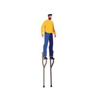 Man balancing on stilts in a flat, colorful design illustration vector