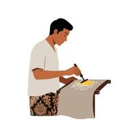 Artist creating intricate design on fabric in flat style illustration vector