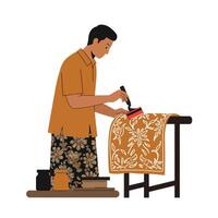 Artisan applying intricate patterns in warm colors using flat illustration style art vector