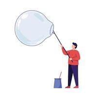 Person holding a large bubble wand in flat minimal art vector