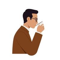 Man enjoying coffee while wearing a suit in minimal flat art vector
