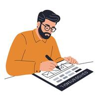 Designer creating wireframes in flat style art vector