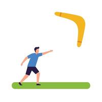 Person throwing a boomerang in a flat and colorful art style asd c vector