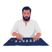 Man performing divination with stones in flat art style vector