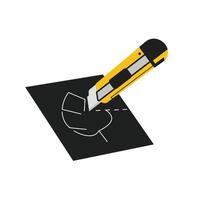 Crafting a detailed design with a knife in flat art style vector