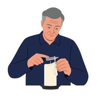 Man carefully cutting string from a candle using scissors in minimal art vector