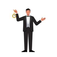 Man in tuxedo holding pocket watch in minimal flat style art vector