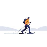 Skier in motion on snowy landscape with minimal style art vector