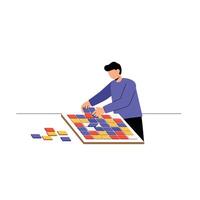 Person arranging colorful tiles on a board in flat art vector