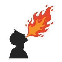 Child breathing fire in a dynamic action pose, flat design art vector