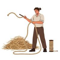 Person skillfully manipulating rope in a flat design art style, emphasizing craft and technique illustration vector