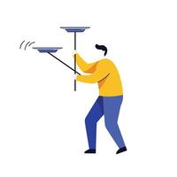 Man performing plate spinning with vibrant colors in minimal style art vector