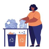 Woman sorting recyclable waste in minimal style illustration vector