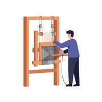 Weaver operating a loom in flat style art vector