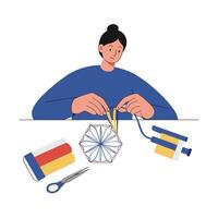 Person creating geometric design using crafting tools in flat illustration vector