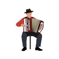 Accordion player in flat design style performing lively music art vector