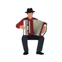 Accordion player in stylish hat performing music in minimal art vector