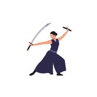 Dynamic martial artist in action with dual swords in flat art vector