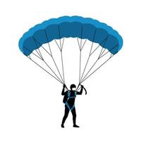 Parachutist descending gracefully with blue canopy in flat art style vector