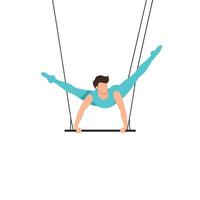 Acrobat performing a split on trapeze in flat design art vector