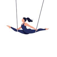 Aerial gymnast performing a split on trapeze in minimal flat art vector
