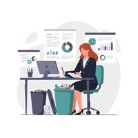 Office worker analyzing data in flat design illustration vector