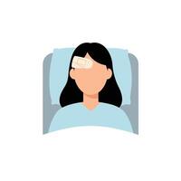 Person resting in bed with bandage on forehead minimal illustration vector