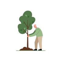 Man planting a young tree in flat minimal art vector
