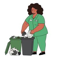 Woman sorting waste into two bins in flat illustration bdbd vector