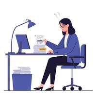 Office worker managing paperwork with frustration in minimal illustration c asd vector