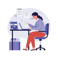 Office worker managing paperwork with frustration in minimal vector