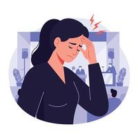 Woman experiencing stress in a modern setting with flat design illustration vector