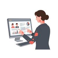 Person interacting with computer displaying data in flat illustration vector
