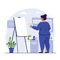Person presenting ideas with charts in a flat, minimal style illustration vector
