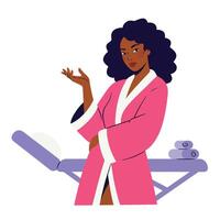 Woman in Pink Robe Welcoming Clients in a Spa Setting Flat Art vector