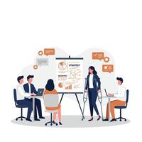 Business meeting with presentation and discussion in flat art style vector
