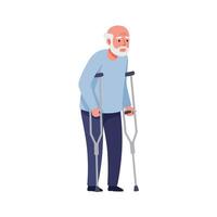 Elderly man using crutches in minimal flat design art dsc vector