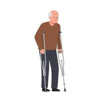 Elderly man using crutches in minimal flat design art adc vector