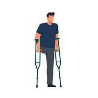 Man using crutches in flat illustration for mobility assistance and rehabilitation themes vector