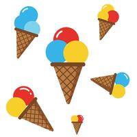 Ice cream cones with colorful scoops in flat minimal illustration vector