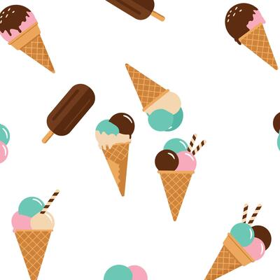Ice cream cones and popsicles in colorful flat design art