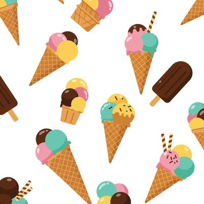 Colorful ice cream cones and popsicles in flat design art