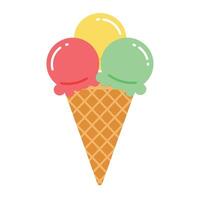 Ice cream cone with colorful scoops in flat design art vector