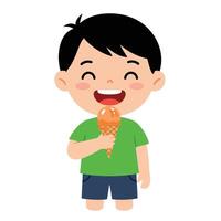 Happy child enjoying ice cream in flat design illustration vector