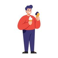 Happy man enjoying ice cream cones in minimal flat art vector