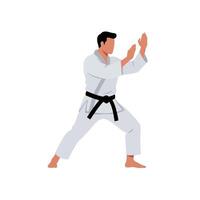 Karate practitioner in action demonstrating a technique in flat art vector
