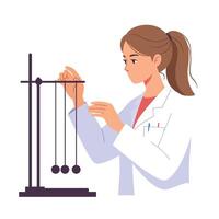 Scientist conducting experiments with pendulum in flat illustration vector