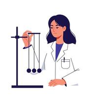 Scientist conducting experiment with pendulum in flat art style vector