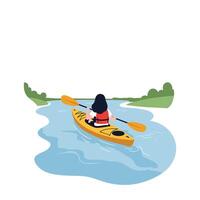 Kayaking on a tranquil river in flat art style with vibrant colors vector