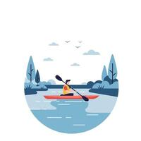 Kayaking in serene waters with flat design style illustration vector